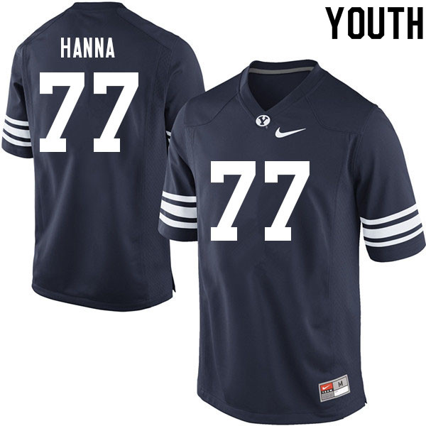 Youth #77 Donovan Hanna BYU Cougars College Football Jerseys Sale-Navy